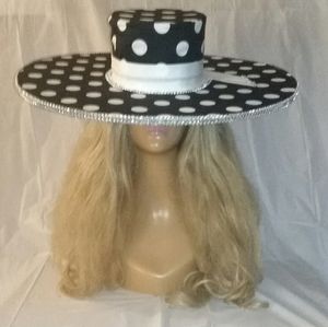 Wide Brim Polka Dot and Crystal Women's Derby Hat